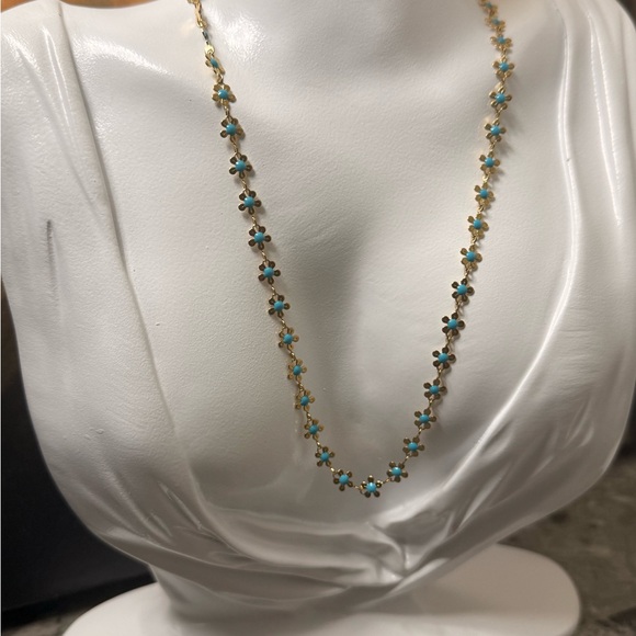 Gold and Blue Floral Necklace - Picture 2 of 8